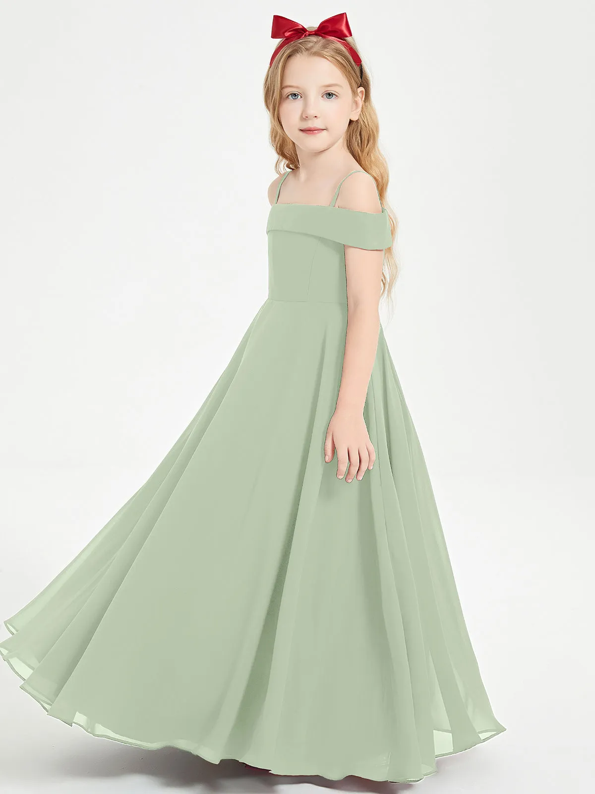 Chic Junior Bridesmaid Dresses Off the Shoulder Dusty Sage
