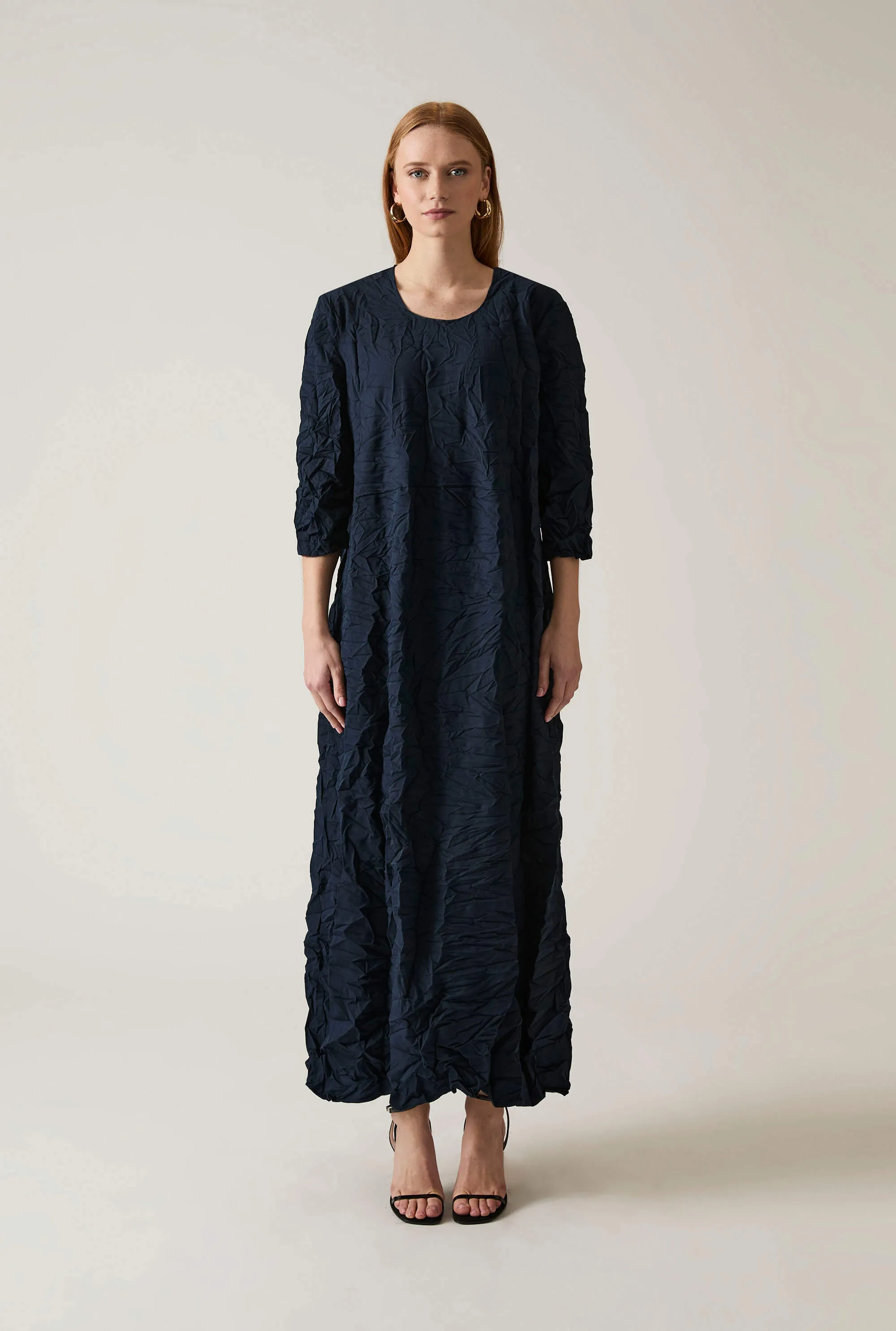 Crinkled Navy Maxi Dress