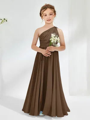 Cute One Shoulder  A-line Junior Bridesmaid Dresses Brown