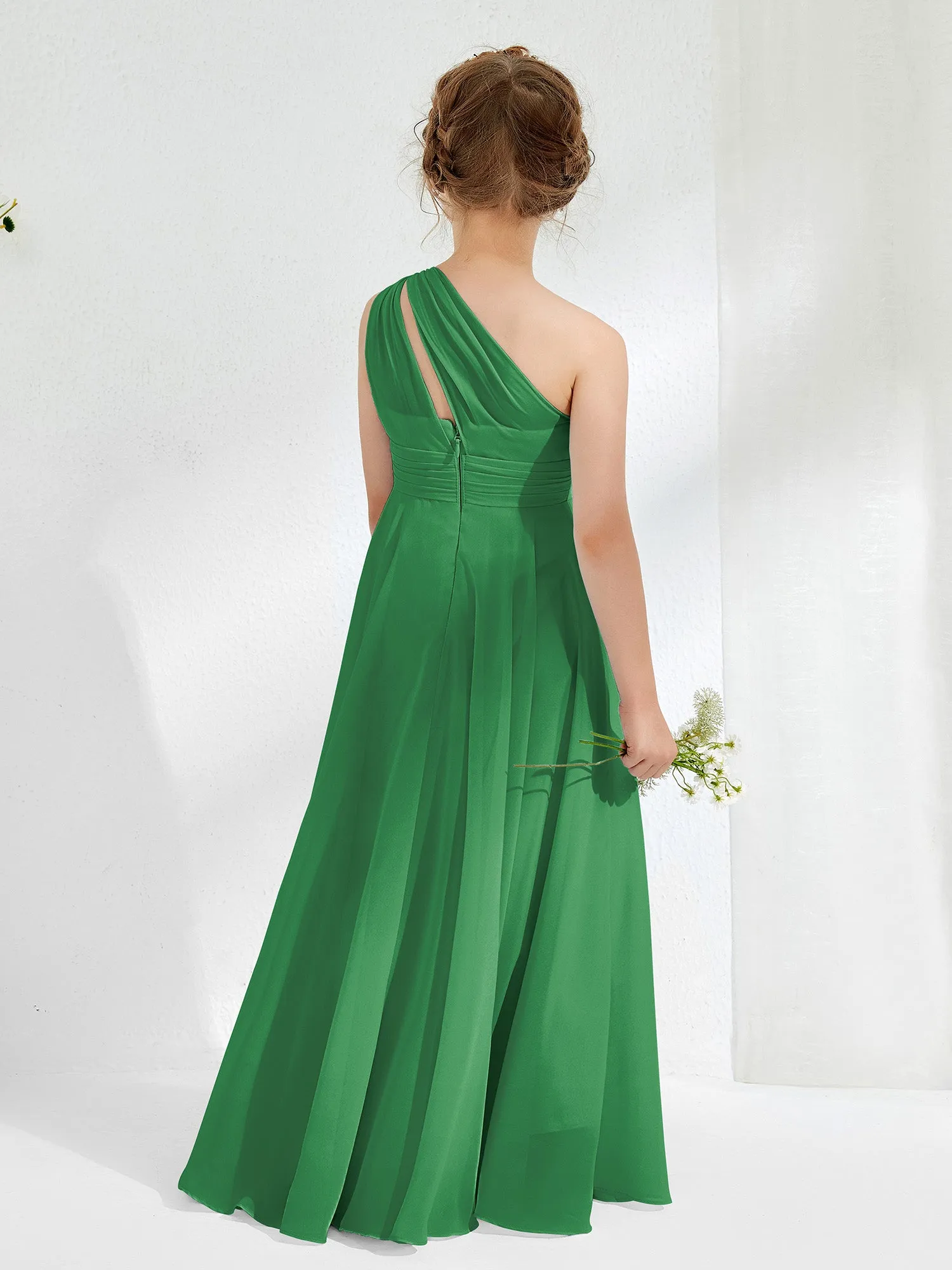 Cute One Shoulder  A-line Junior Bridesmaid Dresses Emerald