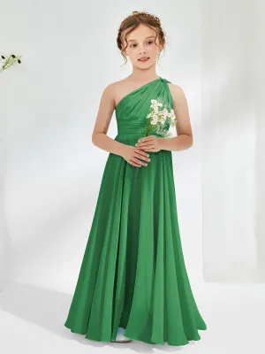 Cute One Shoulder  A-line Junior Bridesmaid Dresses Emerald