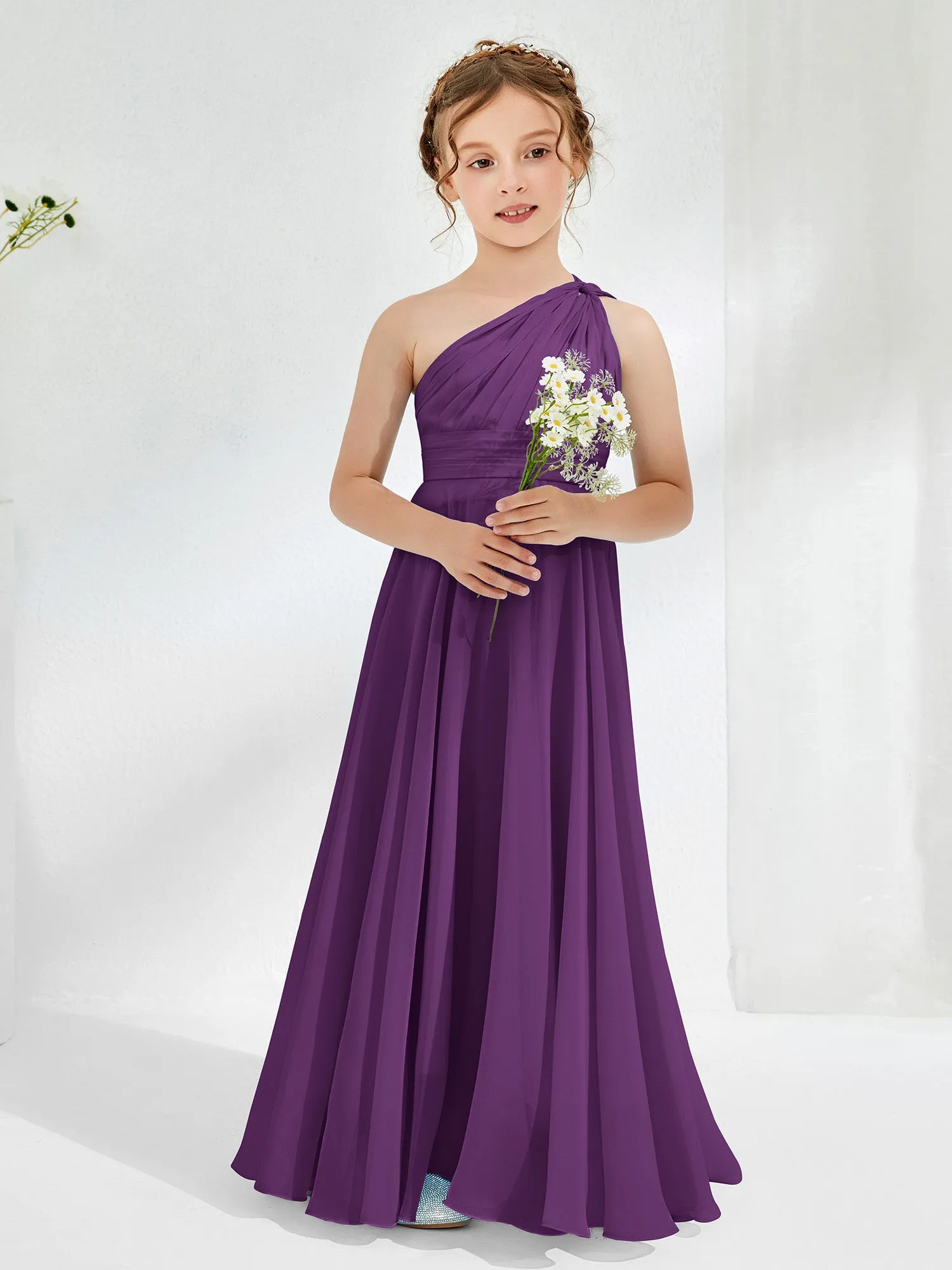 Cute One Shoulder  A-line Junior Bridesmaid Dresses Grape