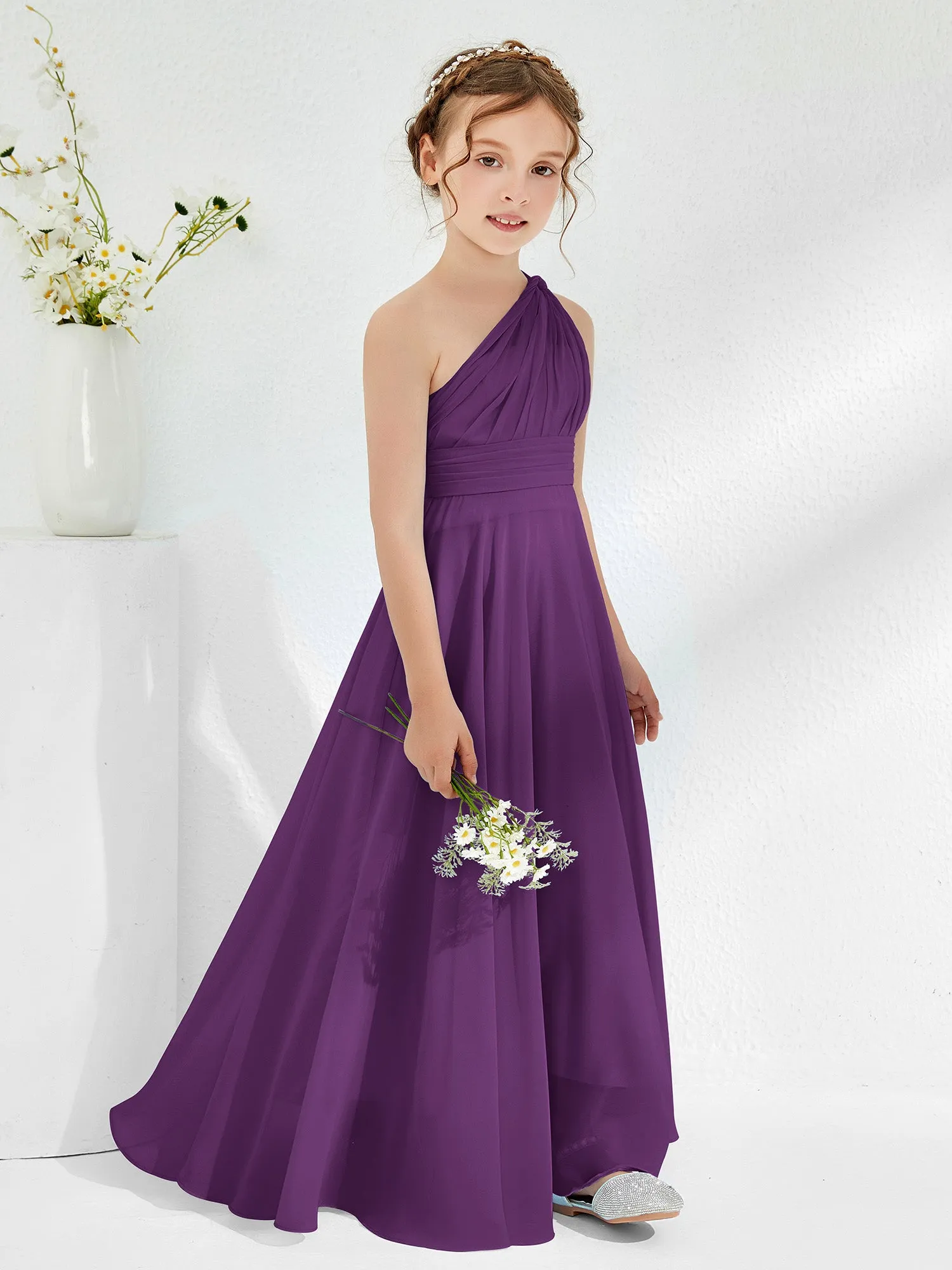 Cute One Shoulder  A-line Junior Bridesmaid Dresses Grape
