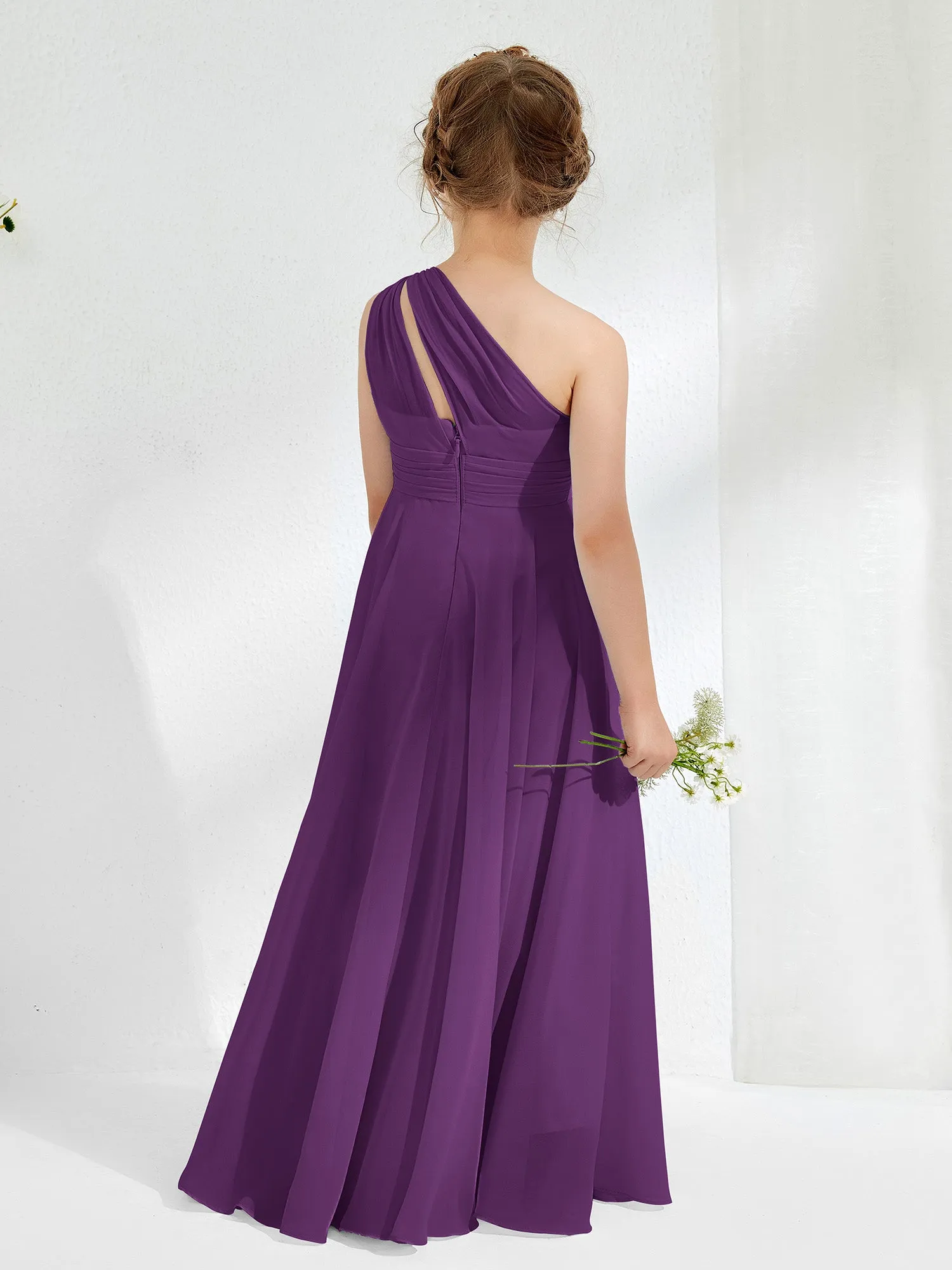 Cute One Shoulder  A-line Junior Bridesmaid Dresses Grape