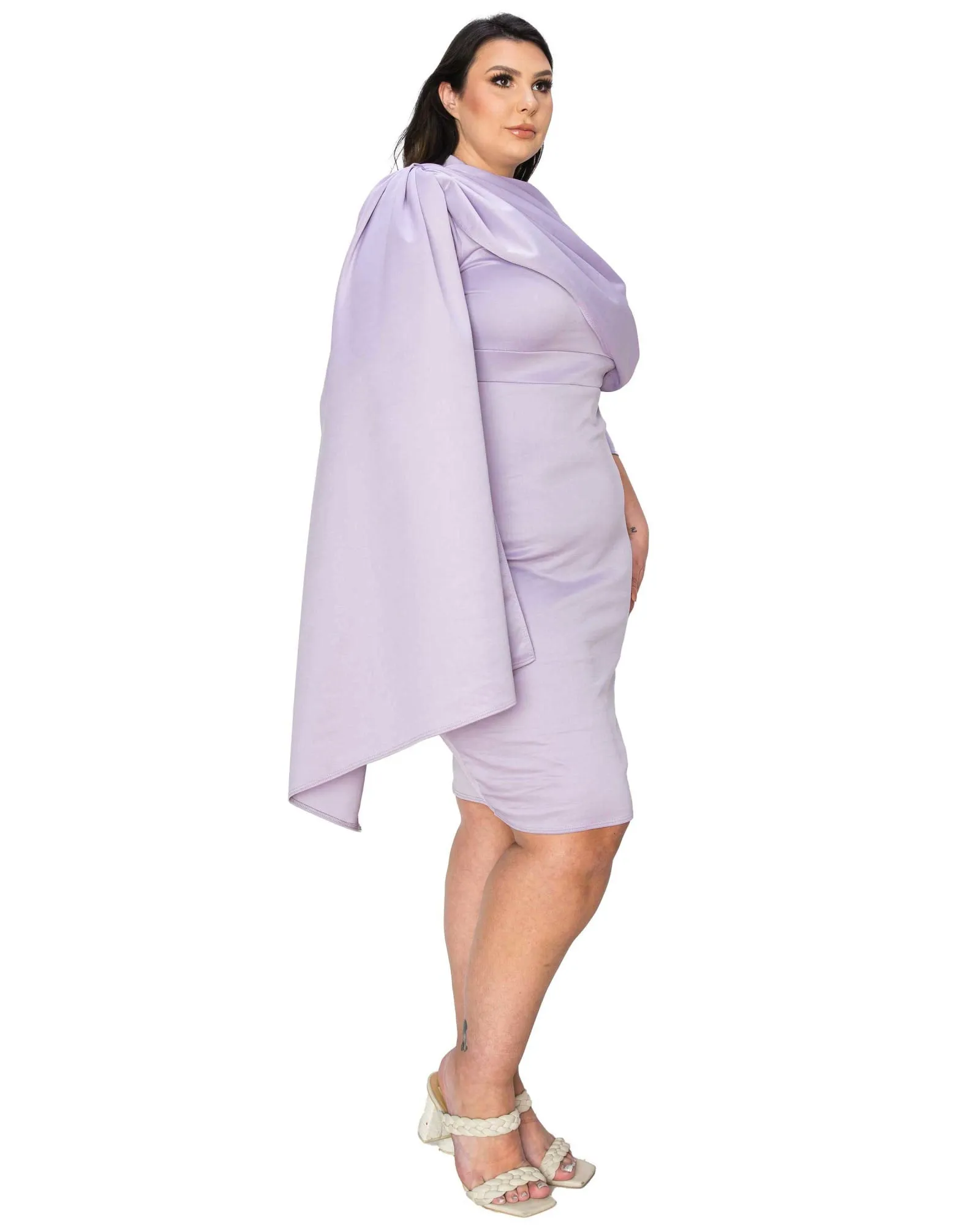 Dahlia Sash Cape Dress | Lilac