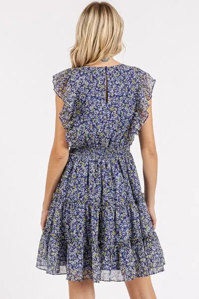 Ditsy Floral Print Ruffle Chiffon Mini Dress