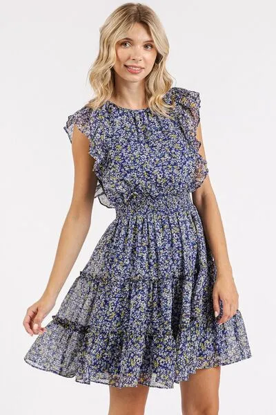 Ditsy Floral Print Ruffle Chiffon Mini Dress