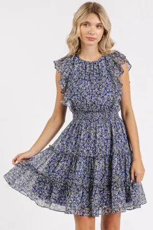 Ditsy Floral Print Ruffle Chiffon Mini Dress