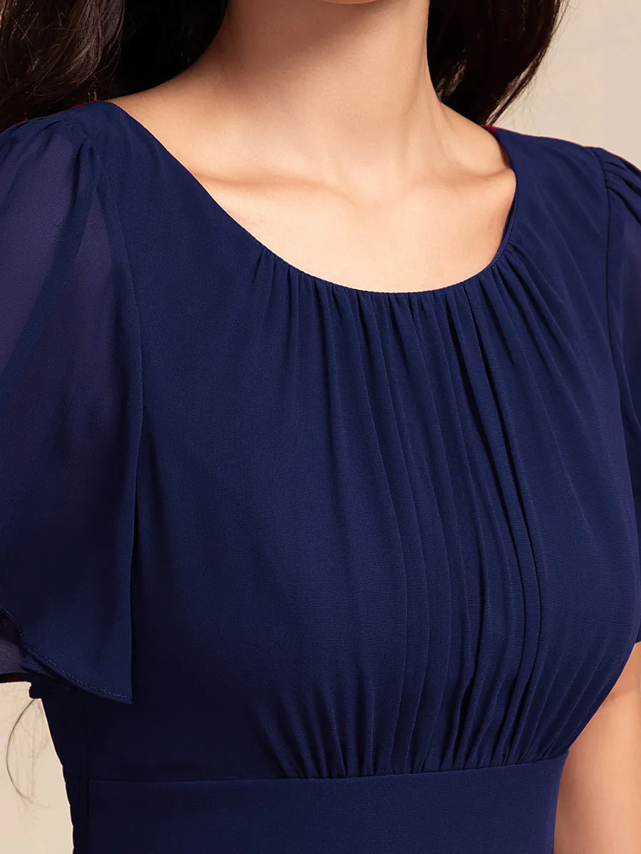 Elegant Round Neck Ruffles Sleeve Chiffon Evening Dresses with Asymmetrical Hem