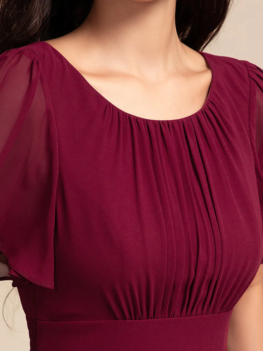 Elegant Round Neck Ruffles Sleeve Chiffon Evening Dresses with Asymmetrical Hem