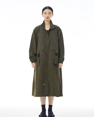 ellazhu Women's Coat High Neck Long Sleeve Zipper Solid Color Pocket Loose Casual Jacket GE34