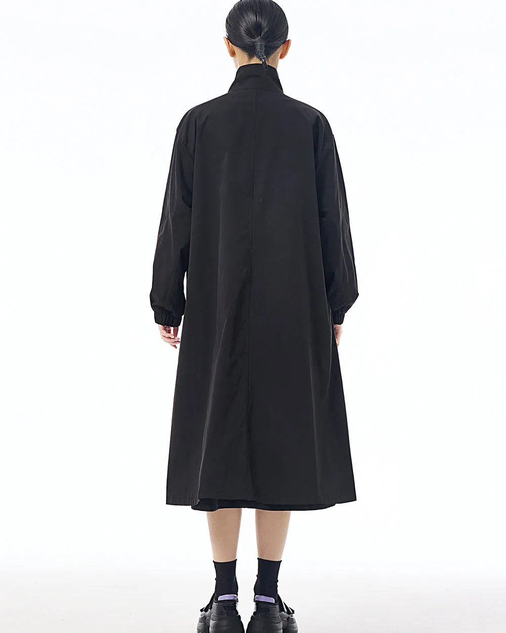 ellazhu Women's Coat High Neck Long Sleeve Zipper Solid Color Pocket Loose Casual Jacket GE34