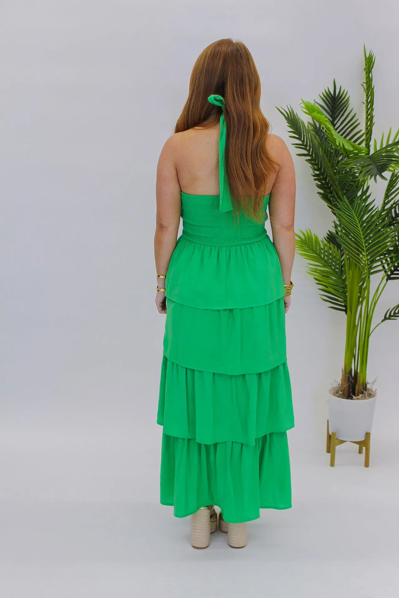 Endless Time Tiered Midi Dress-Green