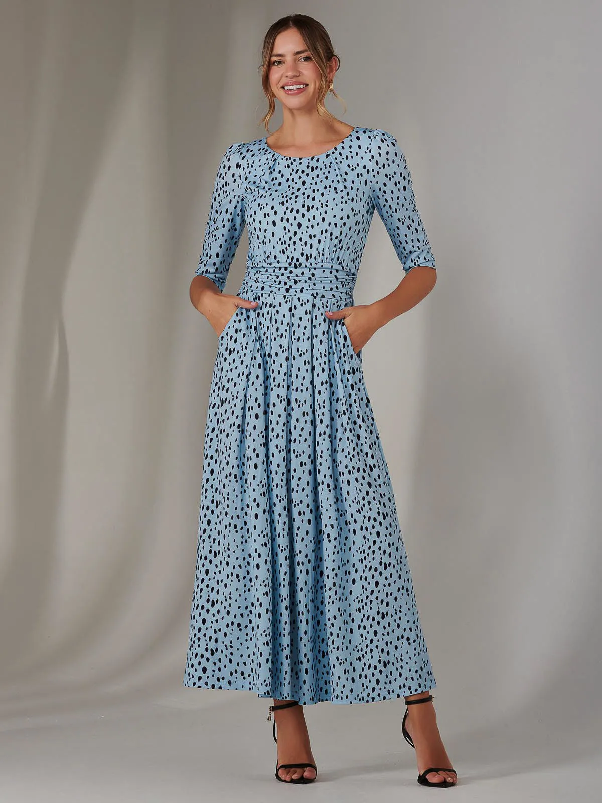 Enya 3/4 Sleeve Jersey Midaxi Dress, Blue Spot