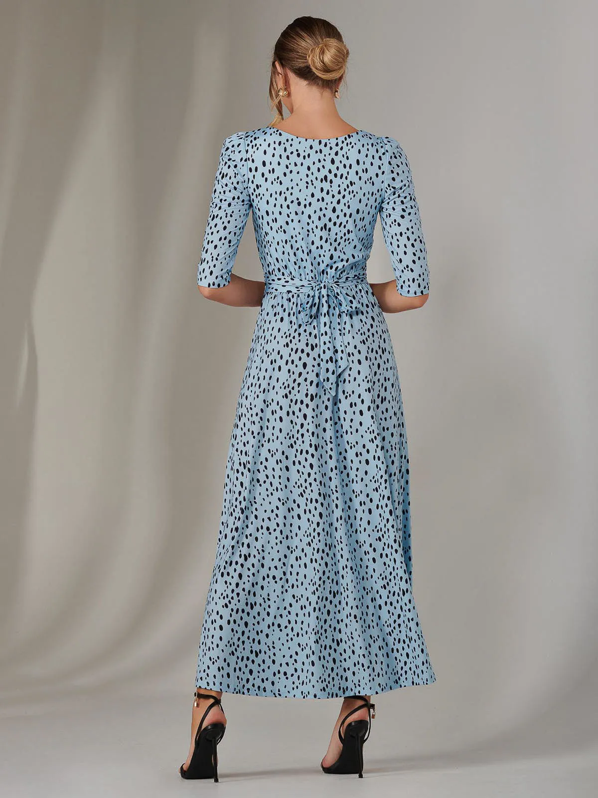 Enya 3/4 Sleeve Jersey Midaxi Dress, Blue Spot