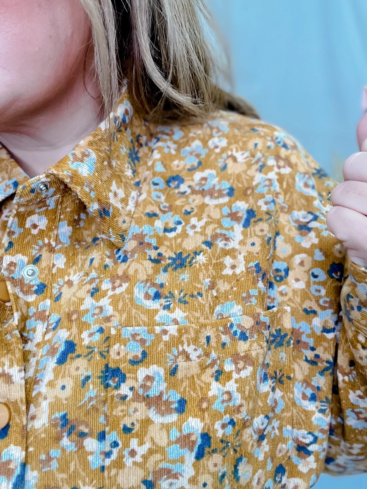 Floral Corduroy Tucked Waist Shirt Dress FINAL SALE