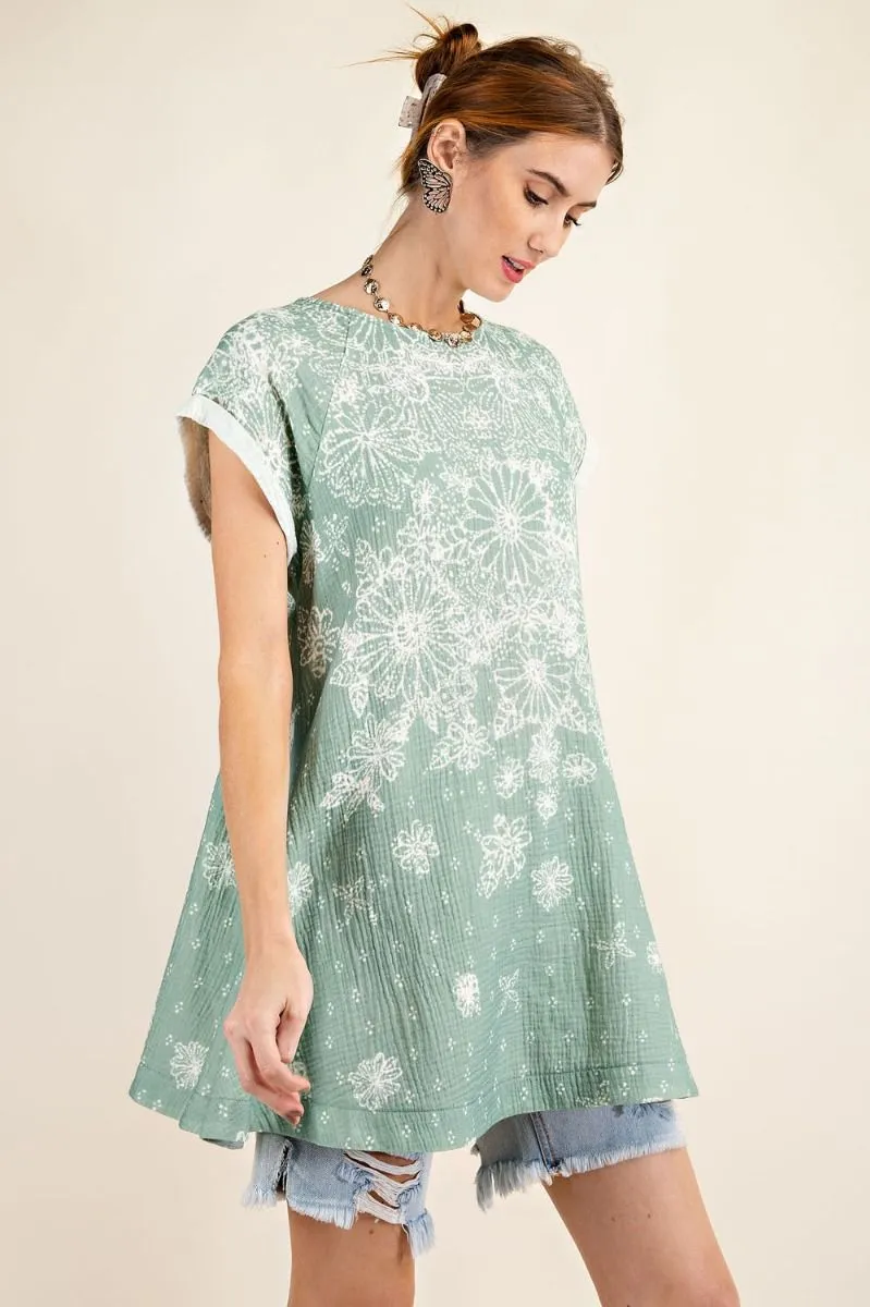 Floral Print Cotton Gauze Open Back Dress