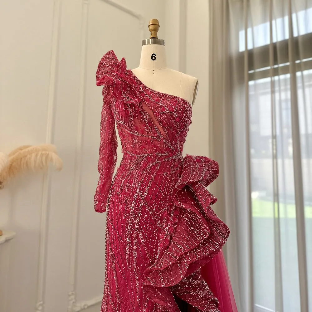 For Sale Fuchsia One Shoulder Slit Evening Dress SS360
