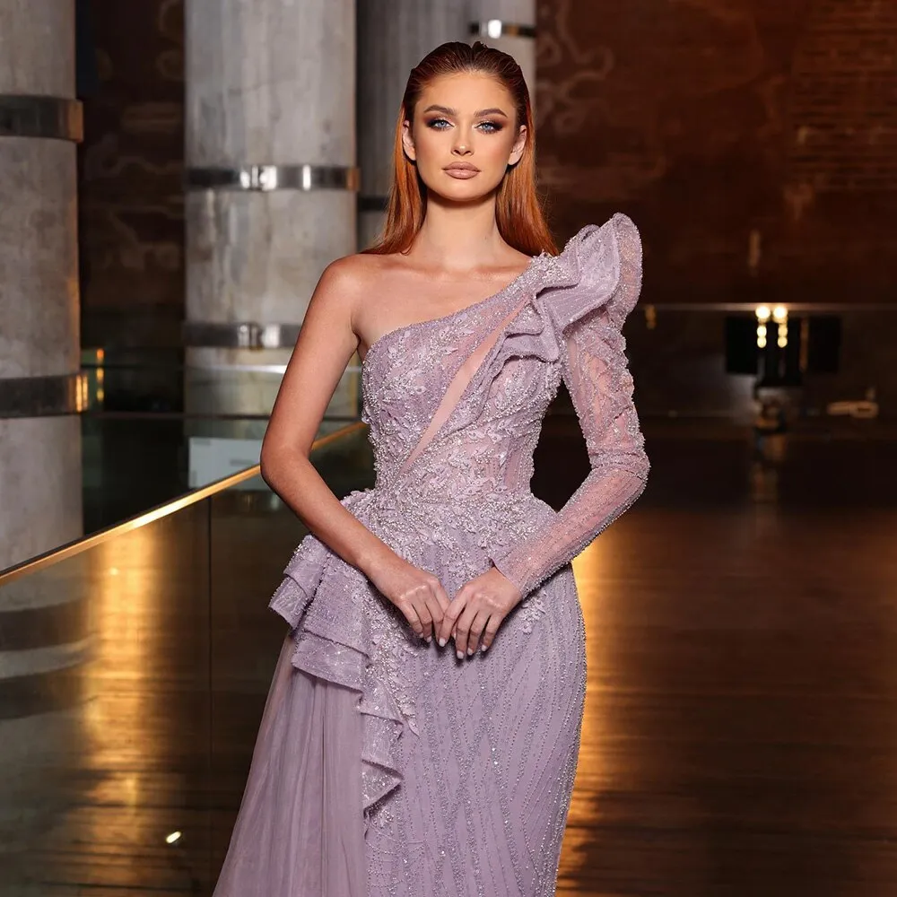 For Sale Fuchsia One Shoulder Slit Evening Dress SS360