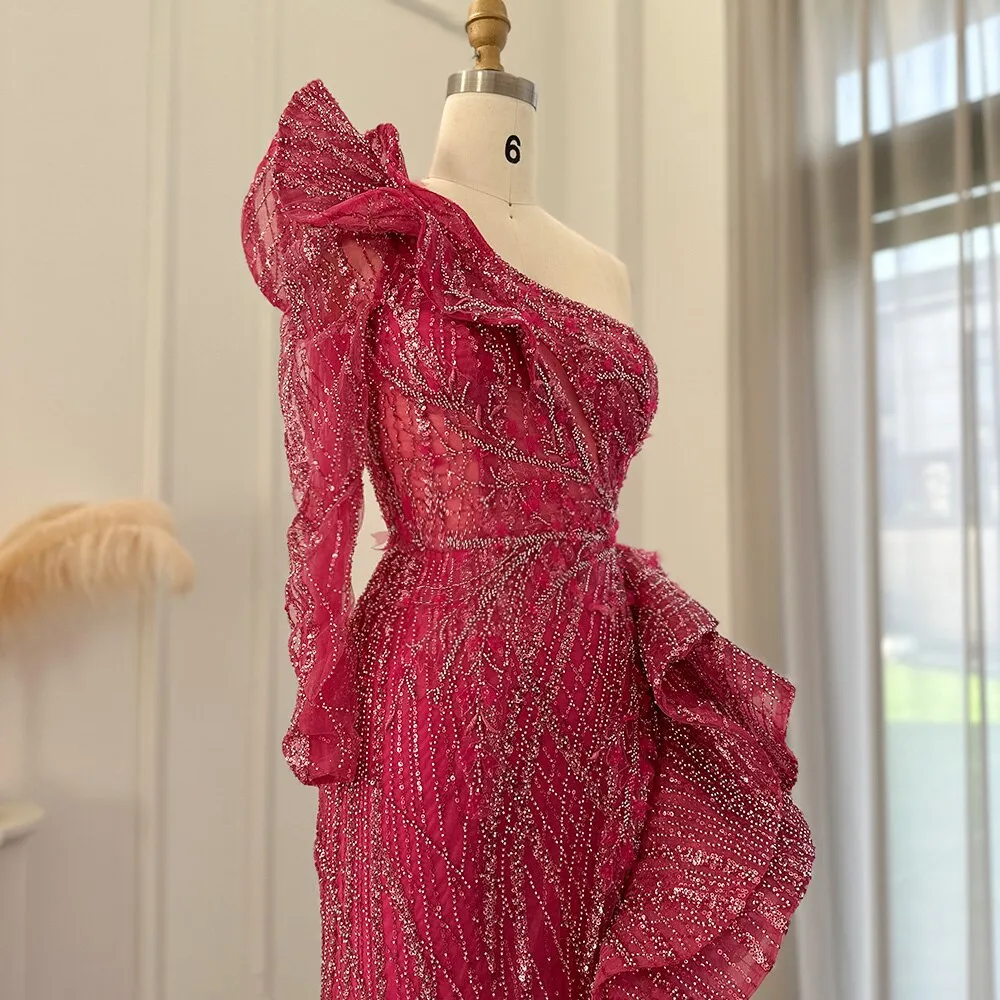 For Sale Fuchsia One Shoulder Slit Evening Dress SS360