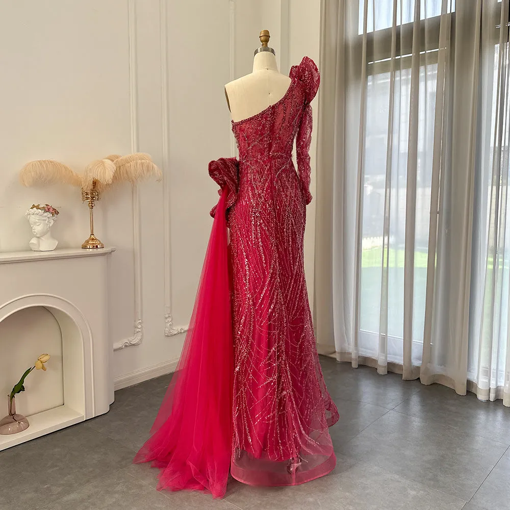 For Sale Fuchsia One Shoulder Slit Evening Dress SS360