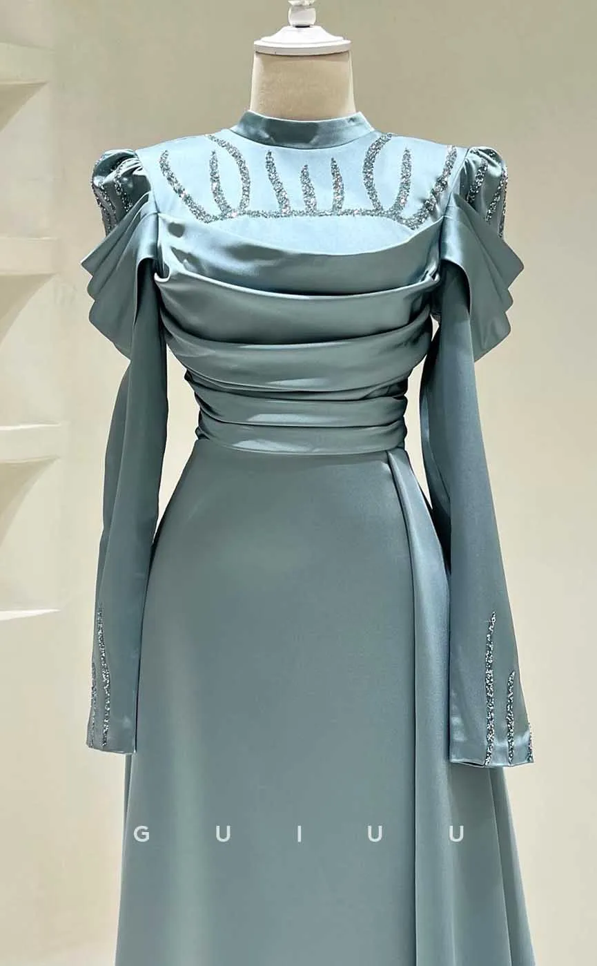 G3996 - Classic & Timeless A-Line High Scoop Neck Beaded and Draped Formal Party Prom Dress with Overlay