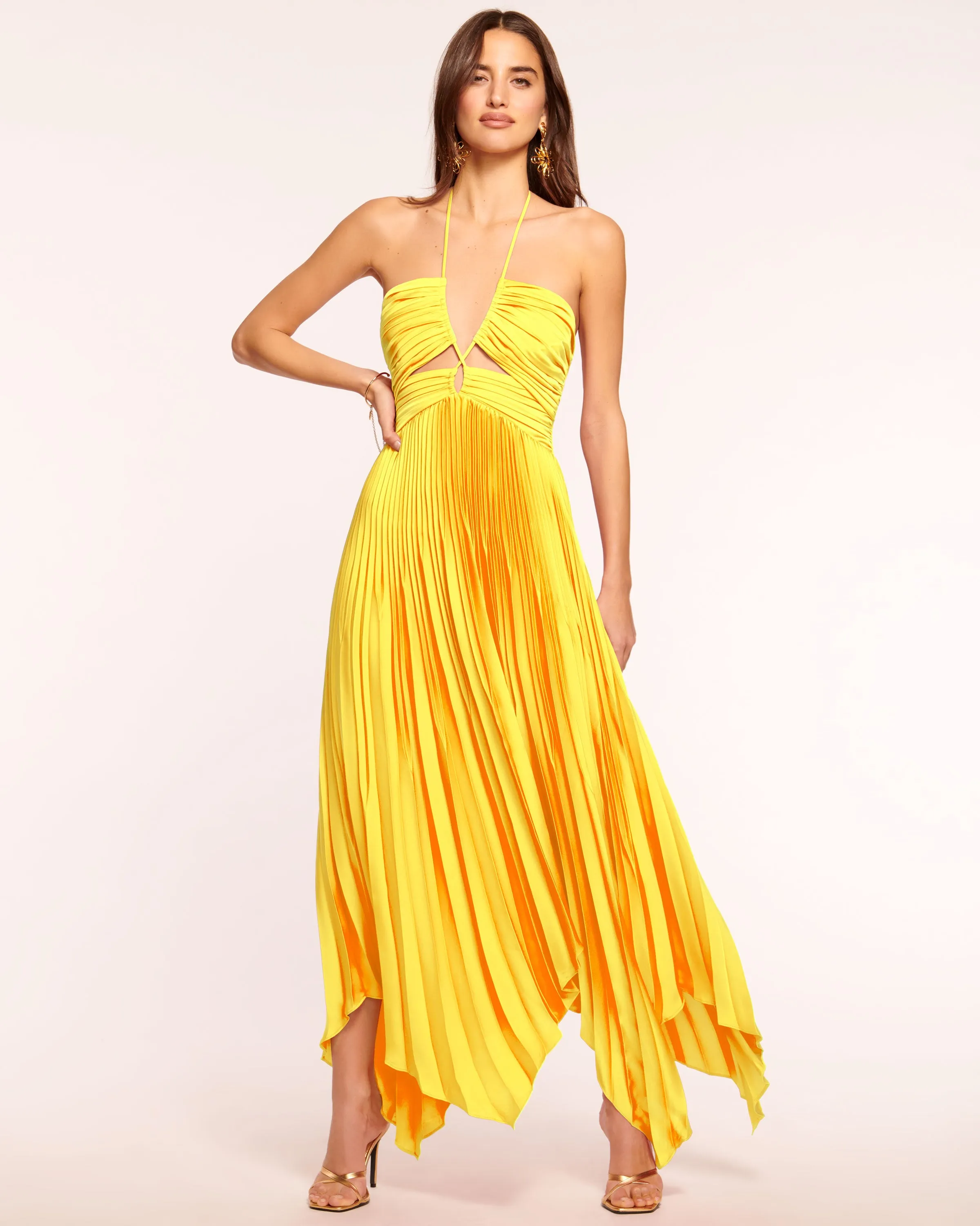 Geneva Pleated Halter Maxi Dress
