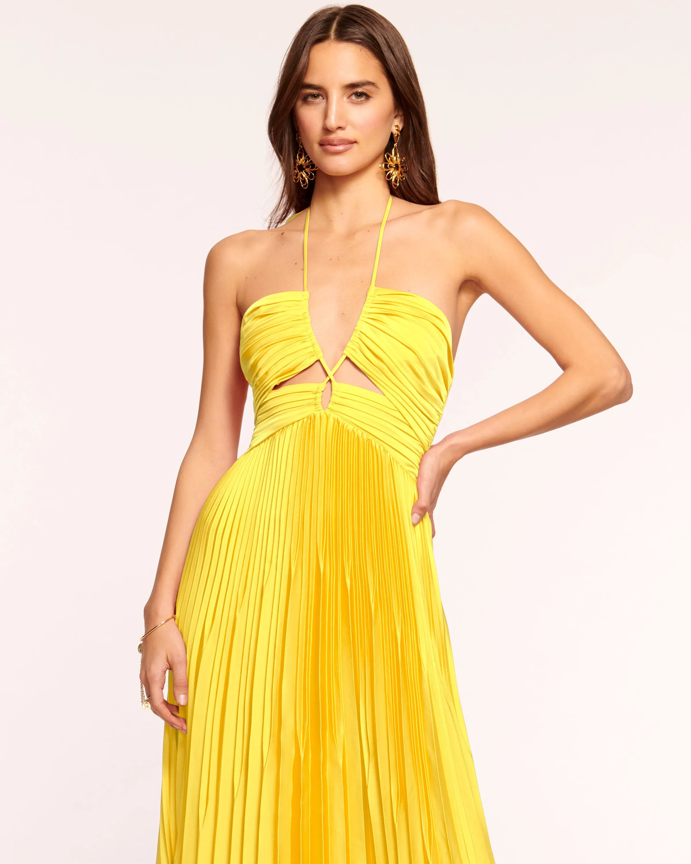Geneva Pleated Halter Maxi Dress
