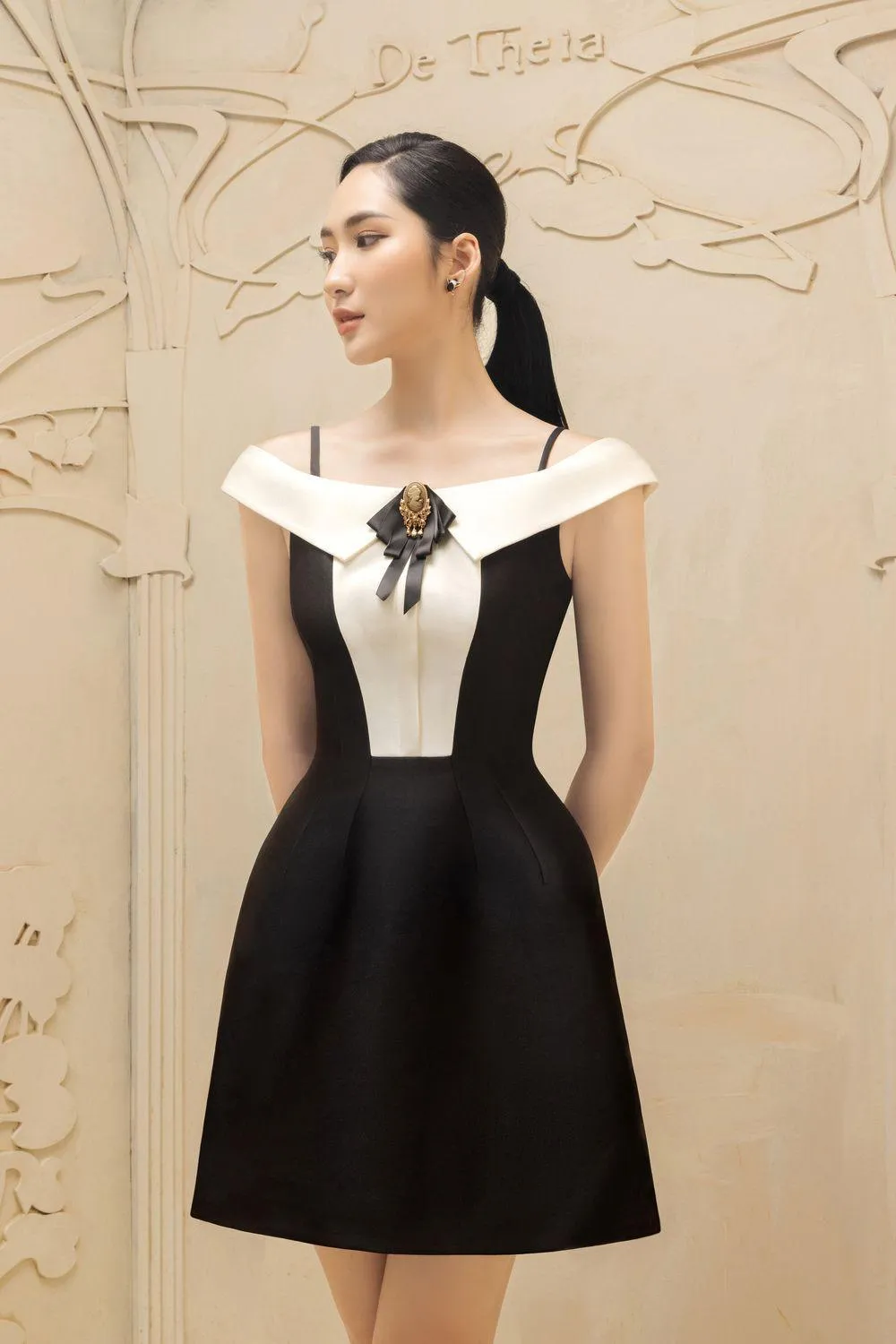 Germaine A-line Cold Shoulder Sleeved Taffeta Mini Dress