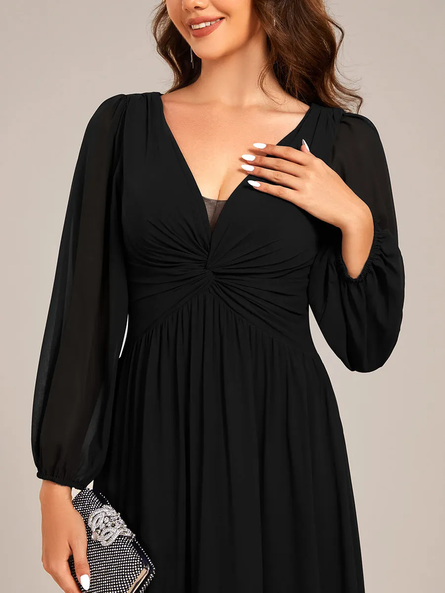 Graceful See-Through V Neck Padded Enough Pleated Decoration Chiffon Evening Dresses