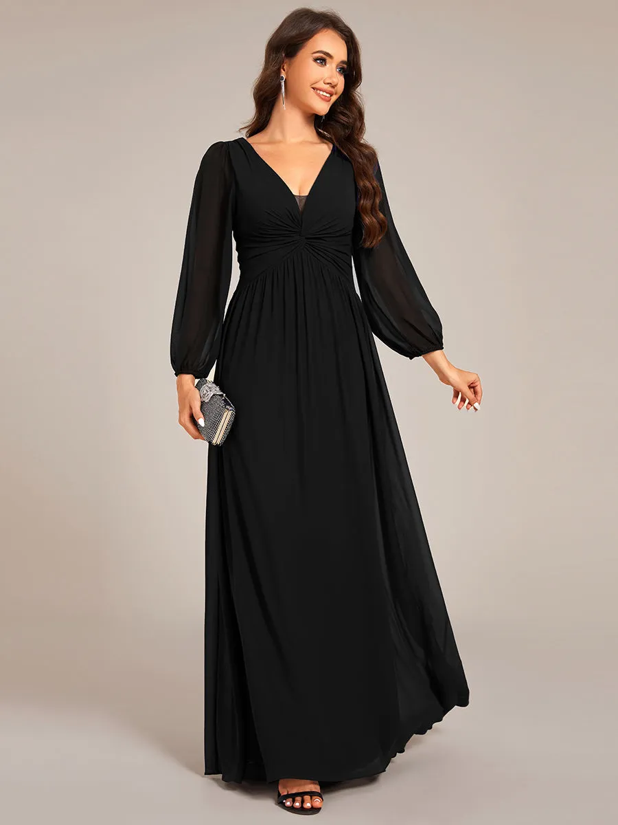 Graceful See-Through V Neck Padded Enough Pleated Decoration Chiffon Evening Dresses