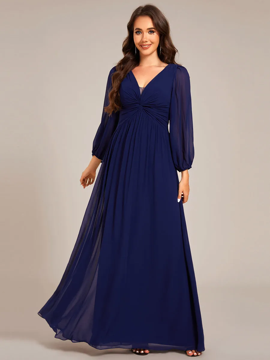 Graceful See-Through V Neck Padded Enough Pleated Decoration Chiffon Evening Dresses