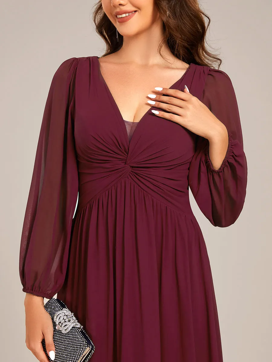 Graceful See-Through V Neck Padded Enough Pleated Decoration Chiffon Evening Dresses