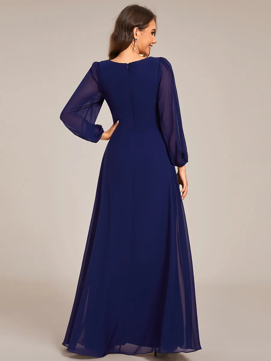 Graceful See-Through V Neck Padded Enough Pleated Decoration Chiffon Evening Dresses