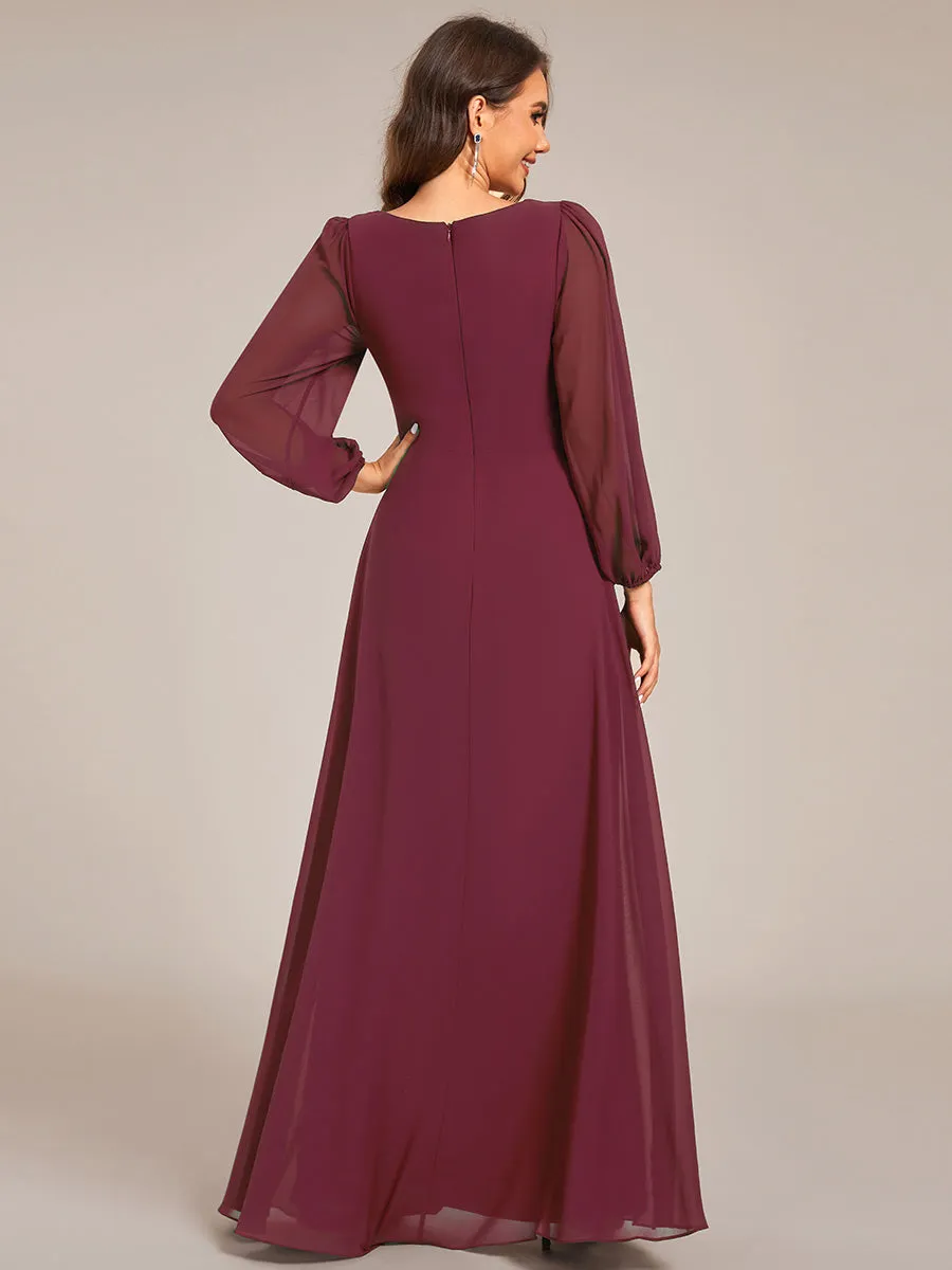 Graceful See-Through V Neck Padded Enough Pleated Decoration Chiffon Evening Dresses