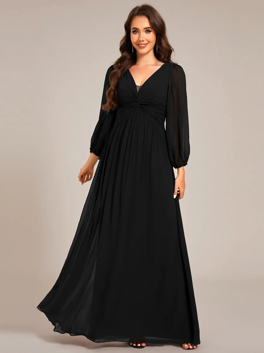 Graceful See-Through V Neck Padded Enough Pleated Decoration Chiffon Evening Dresses