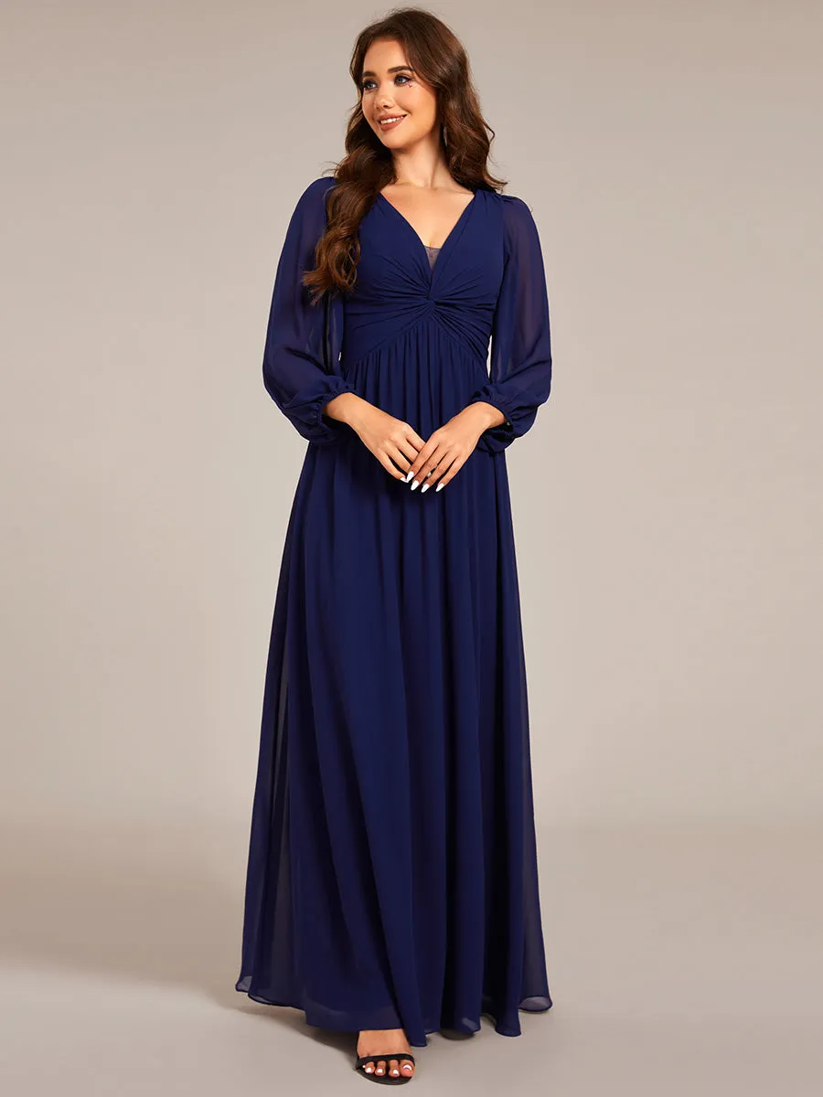 Graceful See-Through V Neck Padded Enough Pleated Decoration Chiffon Evening Dresses