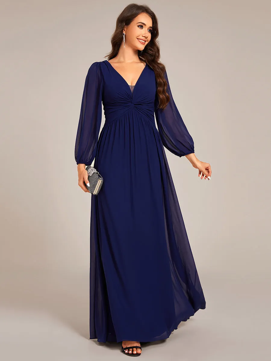 Graceful See-Through V Neck Padded Enough Pleated Decoration Chiffon Evening Dresses
