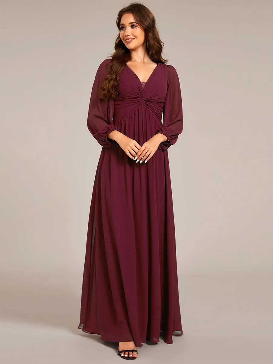 Graceful See-Through V Neck Padded Enough Pleated Decoration Chiffon Evening Dresses