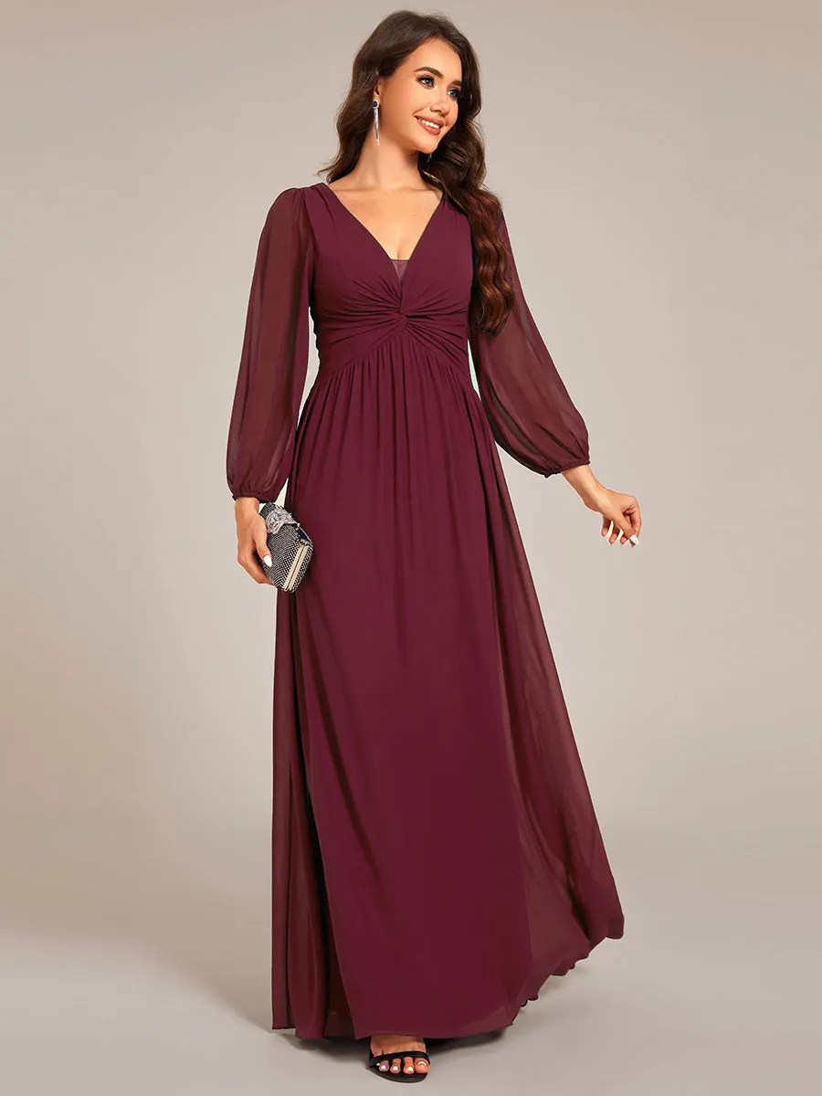 Graceful See-Through V Neck Padded Enough Pleated Decoration Chiffon Evening Dresses