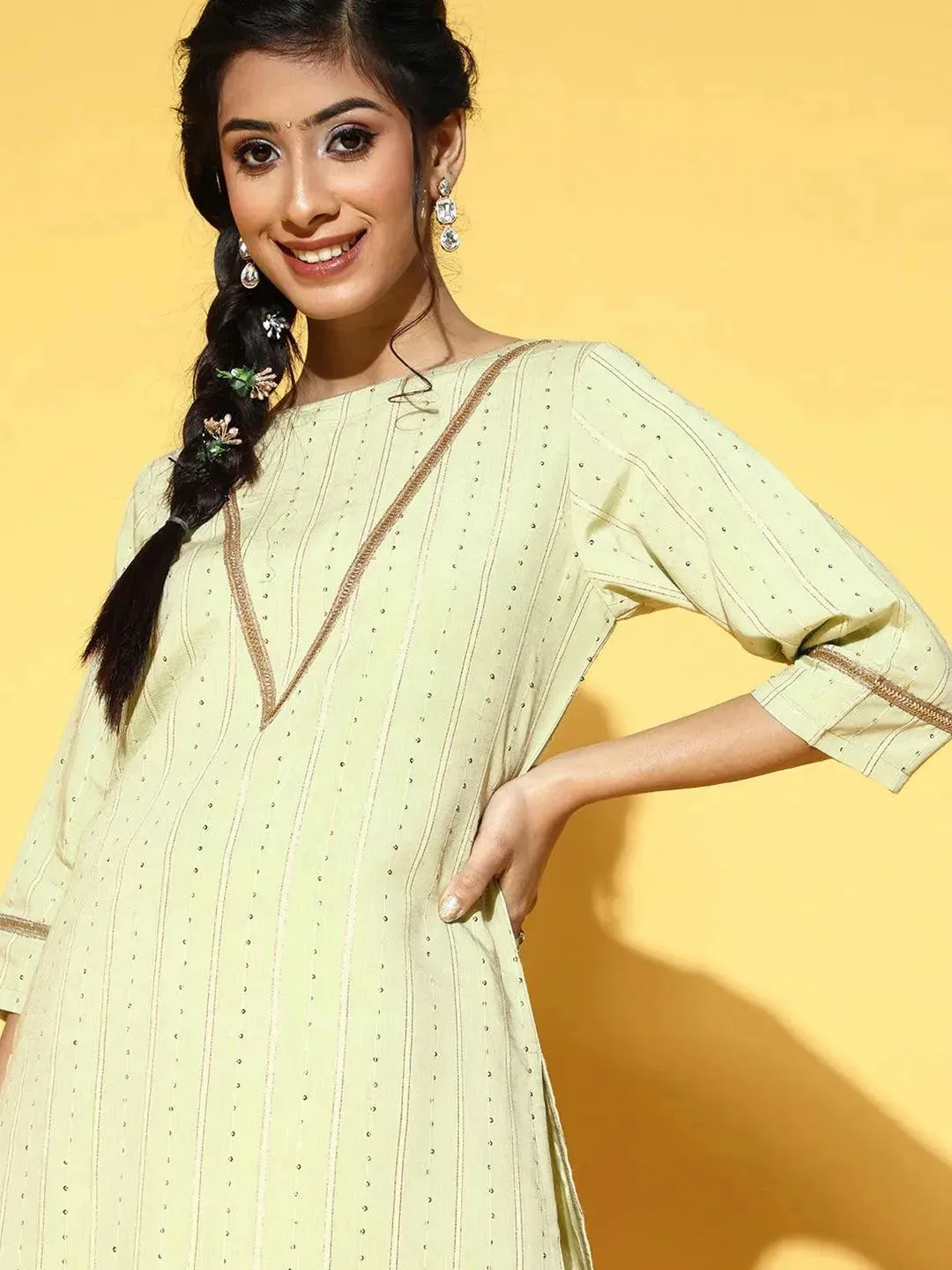 Green Embellished Chanderi Silk Kurta