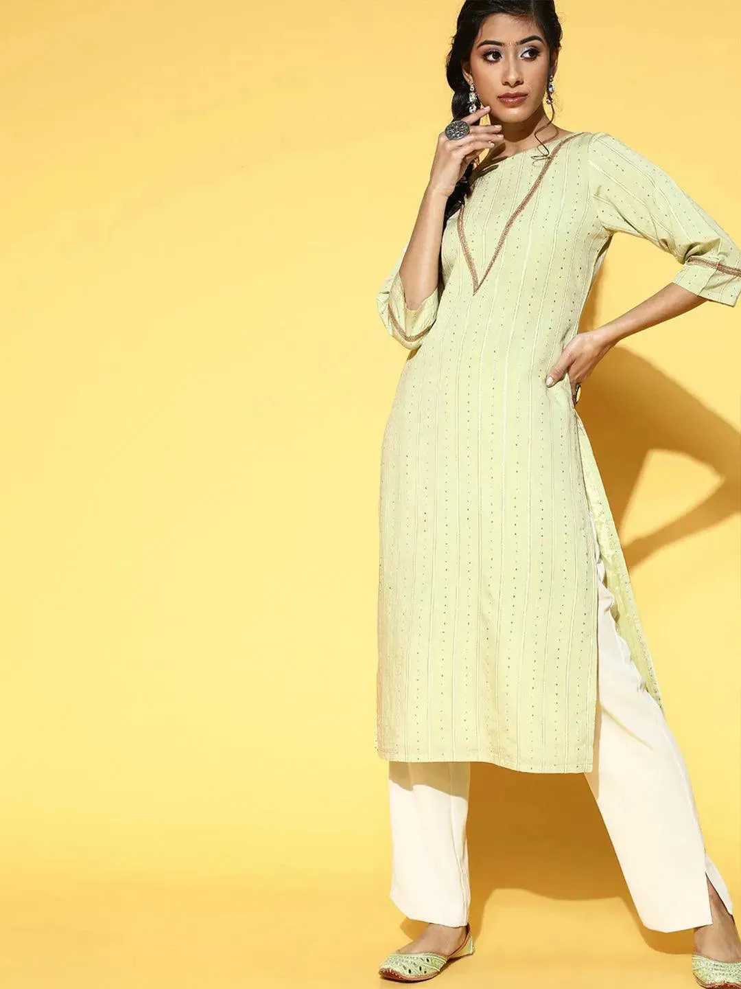 Green Embellished Chanderi Silk Kurta