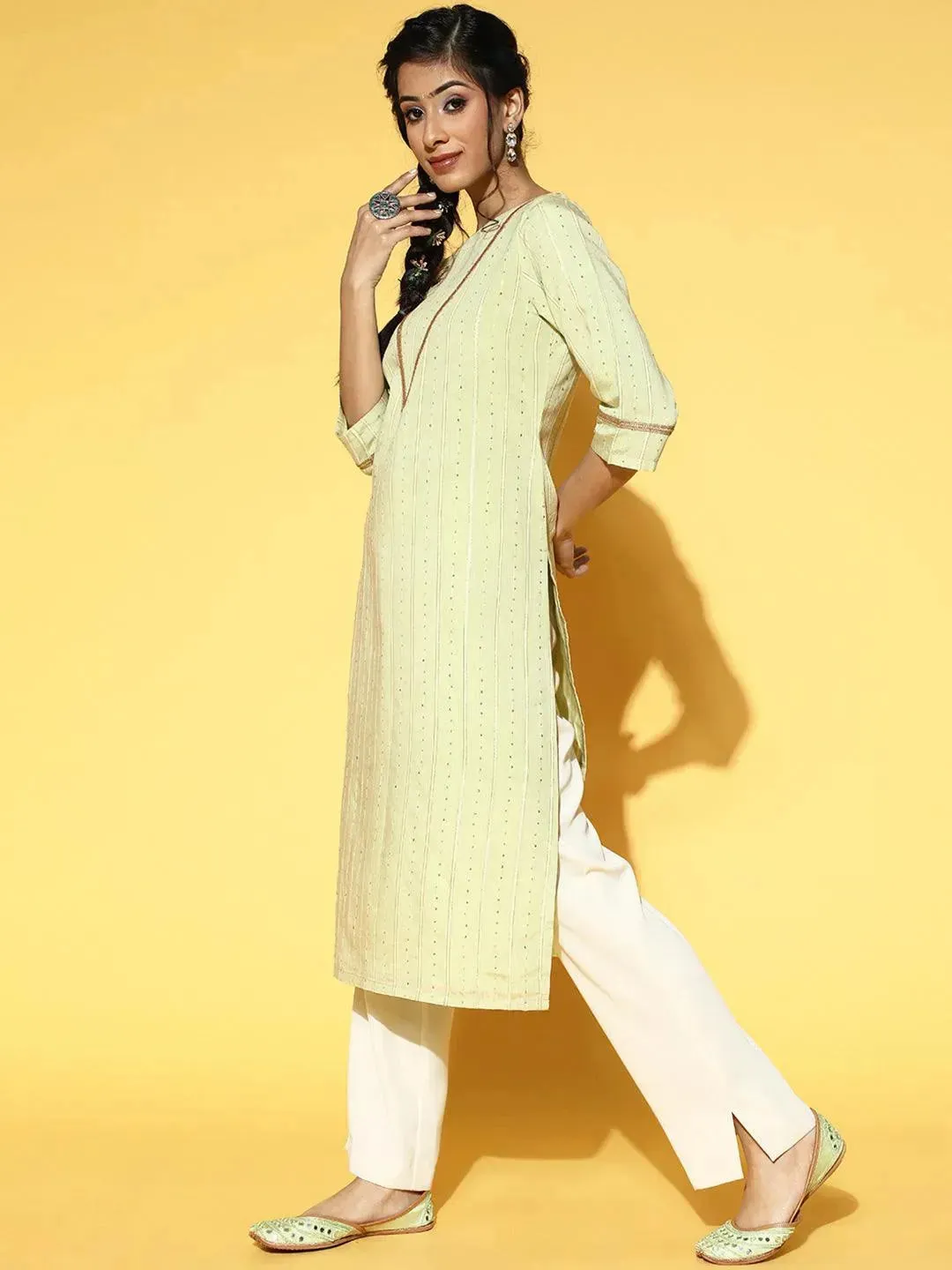 Green Embellished Chanderi Silk Kurta