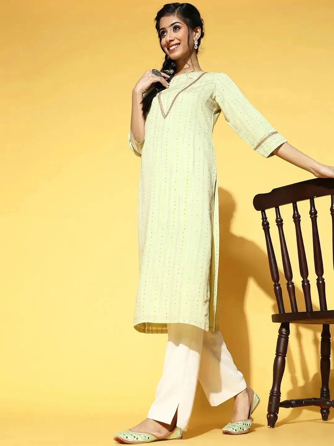 Green Embellished Chanderi Silk Kurta