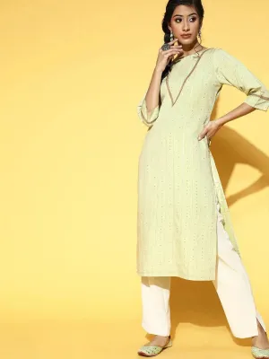 Green Embellished Chanderi Silk Kurta