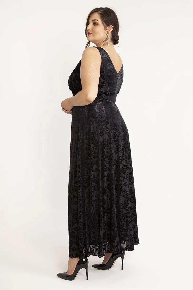 Greta Garbo Black Velvet Devore Maxi Dress