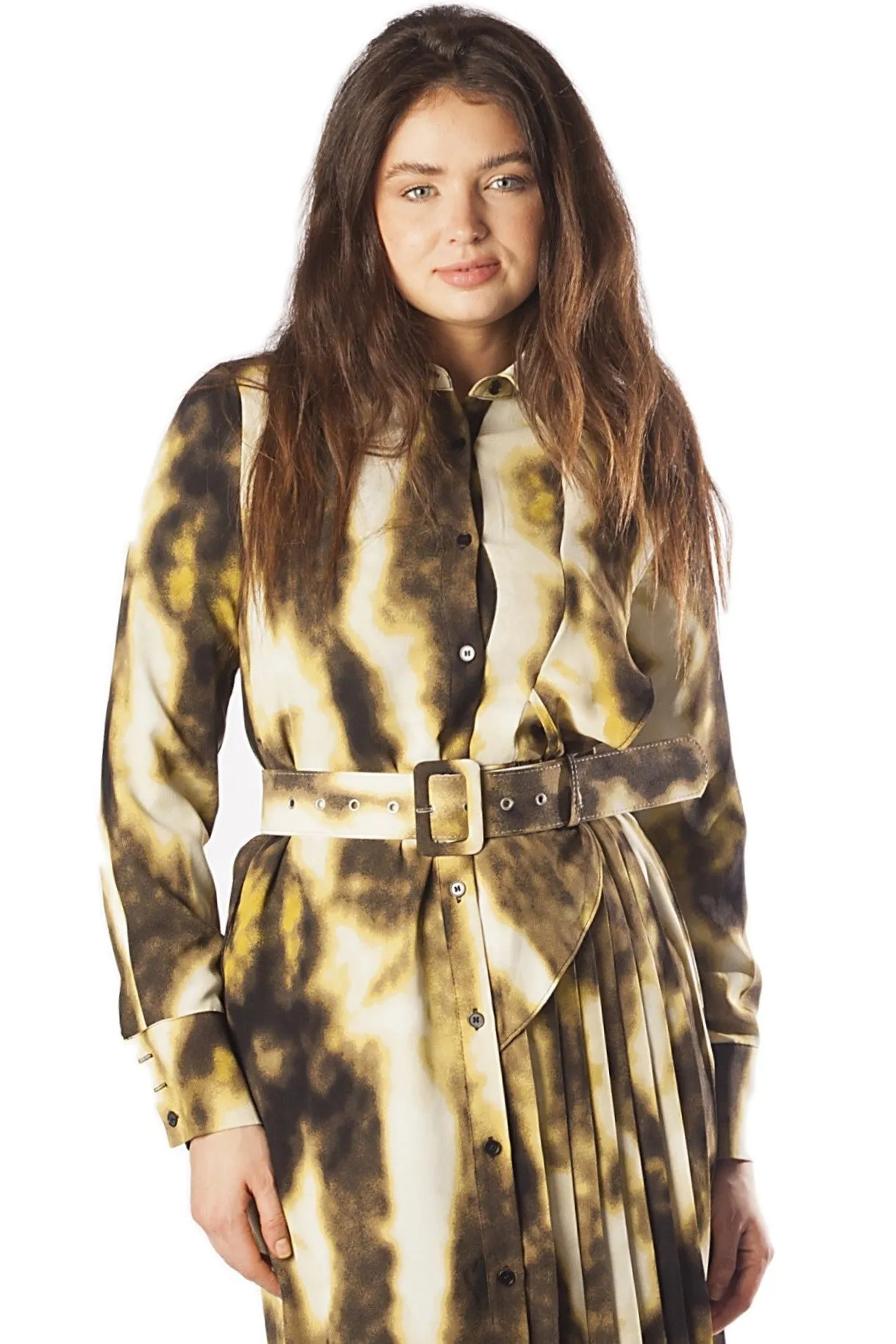 Half Pleated Tie Dye Dress w/ Belt