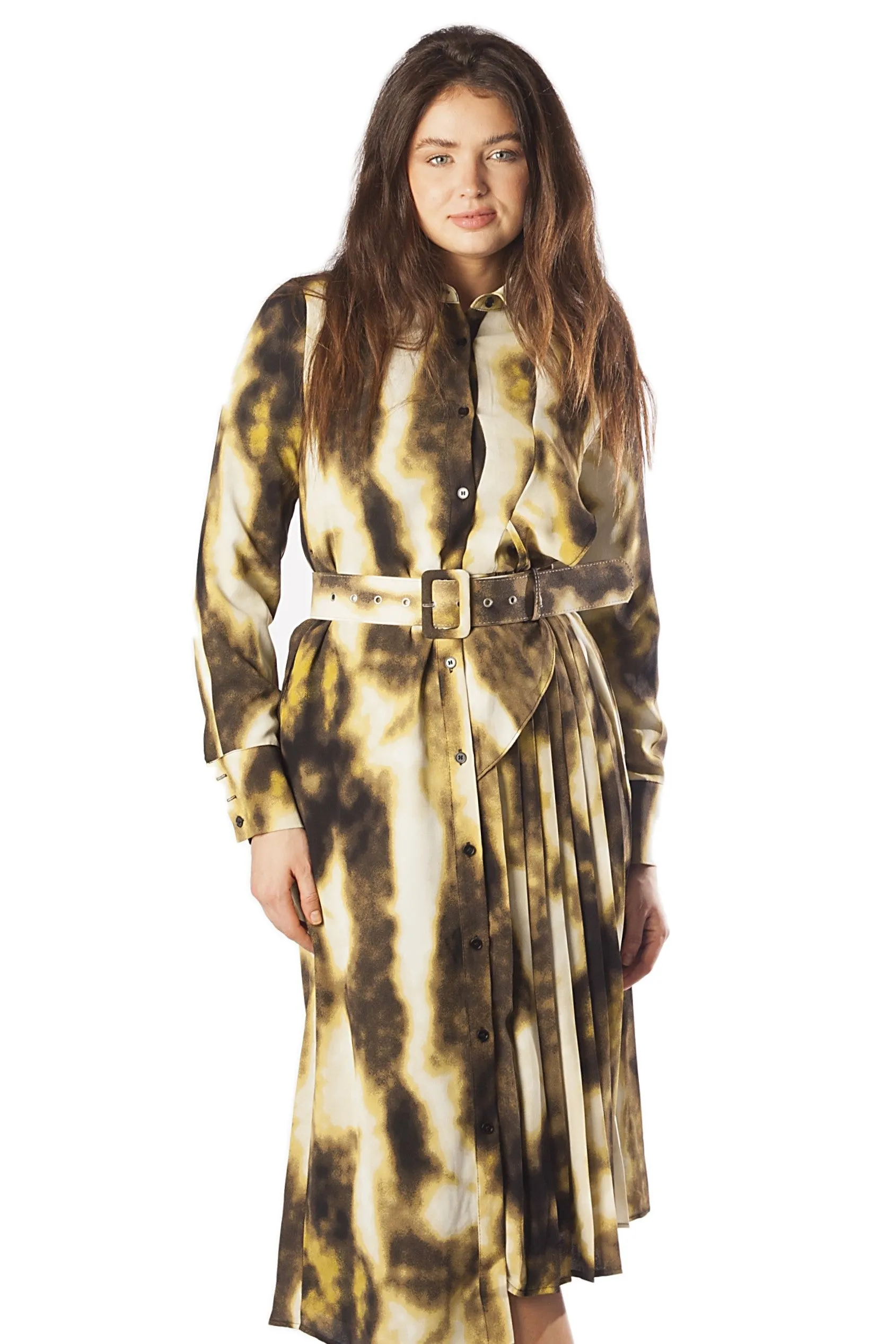 Half Pleated Tie Dye Dress w/ Belt