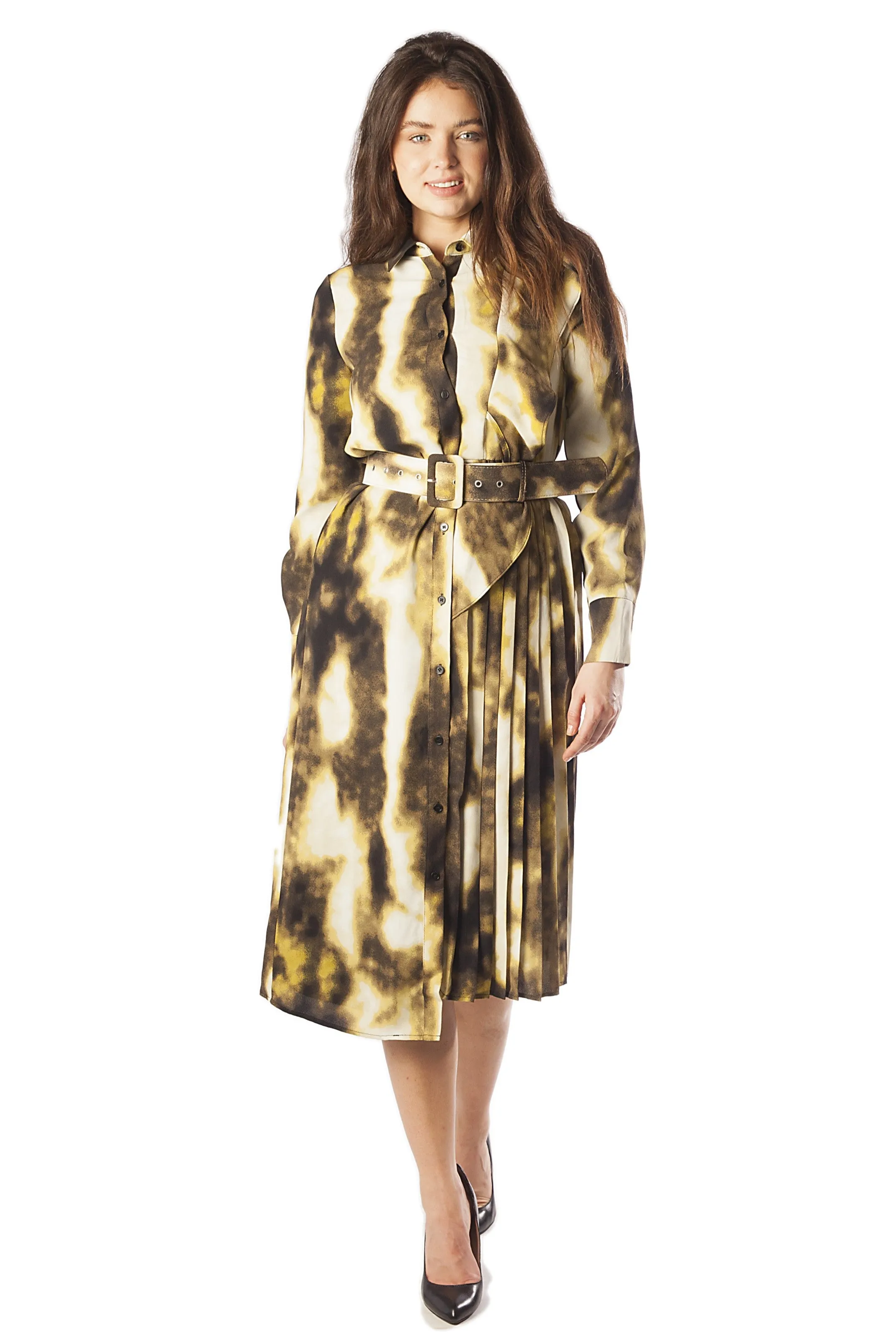Half Pleated Tie Dye Dress w/ Belt