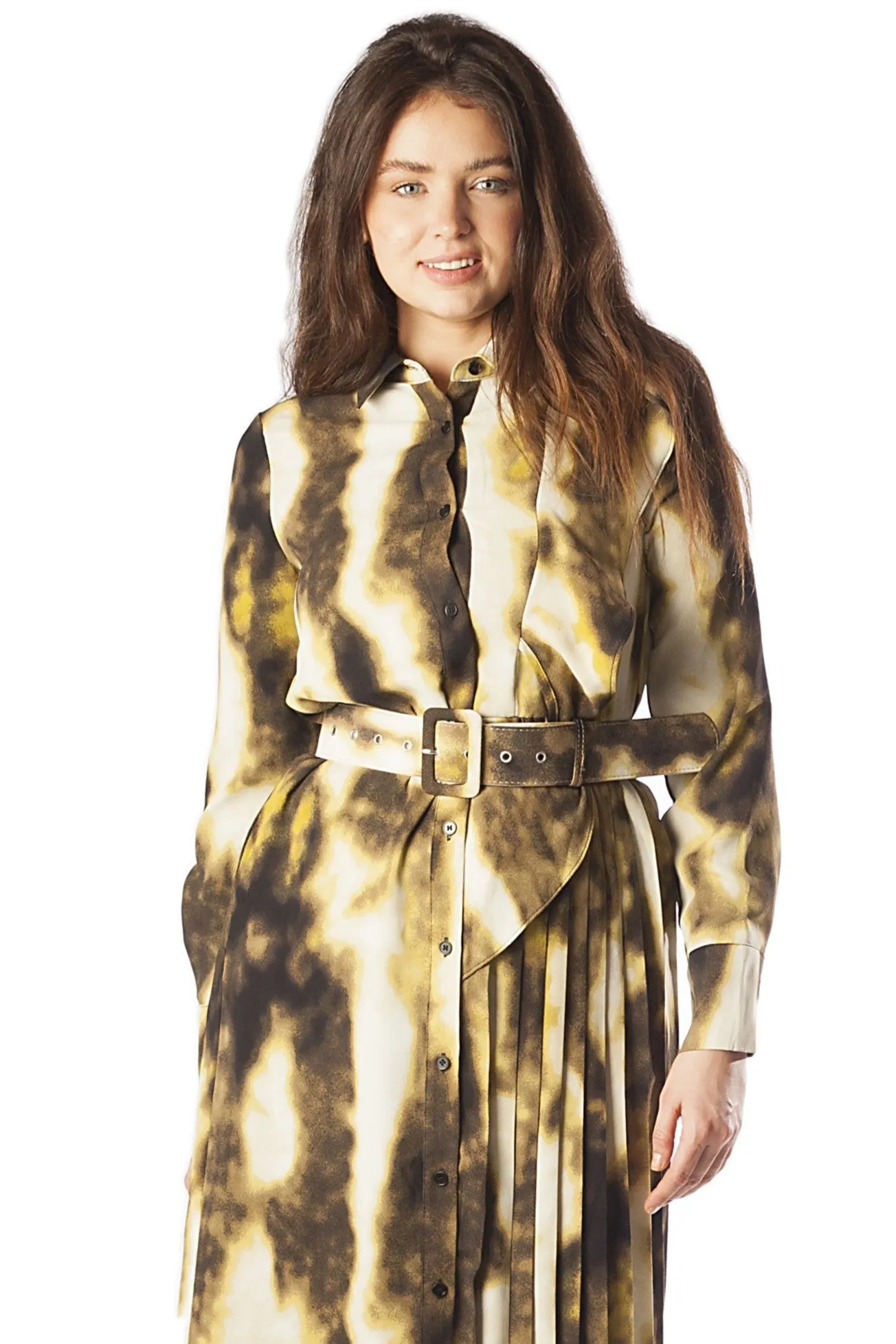 Half Pleated Tie Dye Dress w/ Belt